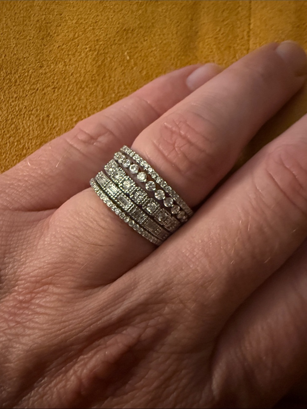 Silver-Tone Stacked Crystal Band Ring - Women Jewelry